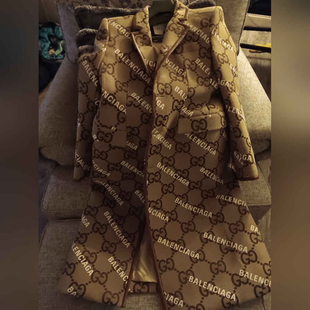 Gucci Balenciaga Tan Monogrammed Long Coat